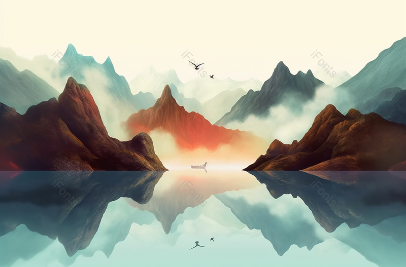 新中式彩色水墨山水画,插画/手绘图,插画/手绘图库,插画/手绘图下载,插画/手绘